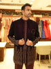 Deep Maroon Traditional Floral Vine Embroidered Design Jacquard Men's Sherwani with Matching Pant