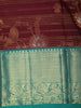 Deep Maroon Wine Floral and Striped Zari Woven Design Pure Kanchipuram Silk Saree with Contrast Zari  Border