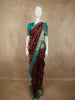 Deep Maroon Wine Floral and Striped Zari Woven Design Pure Kanchipuram Silk Saree with Contrast Zari  Border