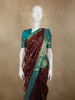 Deep Maroon Wine Floral and Striped Zari Woven Design Pure Kanchipuram Silk Saree with Contrast Zari  Border