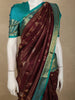 Deep Maroon Wine Floral and Striped Zari Woven Design Pure Kanchipuram Silk Saree with Contrast Zari  Border
