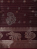 Deep Maroon Wine Striped Zari Woven Design Semi Silk Saree with Animal Motif  Border