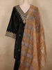 Deep Midnight Black Floral Zari Embroidered Design Velvet Palazzo Suit with Contrast Dupatta