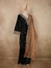 Deep Midnight Black Floral Zari Embroidered Design Velvet Palazzo Suit with Contrast Dupatta