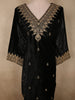 Deep Midnight Black Floral Zari Embroidered Design Velvet Palazzo Suit with Contrast Dupatta