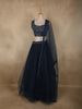 Deep Midnight Blue Sequins and Beads Embroidered Design Net Lehenga With Dupatta