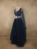Deep Midnight Blue Sequins and Beads Embroidered Design Net Lehenga With Dupatta