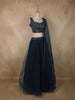 Deep Midnight Blue Sequins and Beads Embroidered Design Net Lehenga With Dupatta