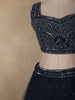 Deep Midnight Blue Sequins and Beads Embroidered Design Net Lehenga With Dupatta