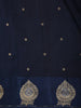 Deep Midnight Navy Blue Butta Zari Woven Design Pure Banarasi Saree wit Traditional Paisley Motif Border