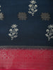 Deep Midnight Navy Blue Floral Butta Printed Design Mixed Cotton Saree with Contrast Zari Border