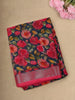 Deep Midnight Navy Blue Floral Printed Design Linen Cotton Saree