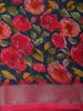 Deep Midnight Navy Blue Floral Printed Design Linen Cotton Saree
