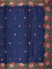 Deep Midnight Navy Blue Floral Thread Embroidered Design Pure Tussar Saree with Floral Border