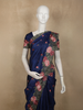 Deep Midnight Navy Blue Floral Thread Embroidered Design Pure Tussar Saree with Floral Border