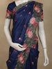 Deep Midnight Navy Blue Floral Thread Embroidered Design Pure Tussar Saree with Floral Border