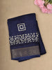 Deep Midnight Navy Blue Geometric Printed and Sequins Design Mixed Cotton Saree with Zari Border