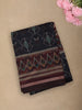 Deep Midnight Navy Blue Ikat Printed Design Mixed Cotton Saree with Contrast Border