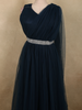 Deep Midnight Navy Blue Layered Tulle Net Partywear Gown with Designer Waist Belt