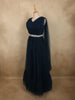 Deep Midnight Navy Blue Layered Tulle Net Partywear Gown with Designer Waist Belt