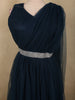 Deep Midnight Navy Blue Layered Tulle Net Partywear Gown with Designer Waist Belt