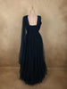 Deep Midnight Navy Blue Layered Tulle Net Partywear Gown with Designer Waist Belt