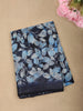Deep Midnight Navy Blue Leaf Printed Design Linen Cotton Saree