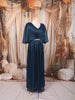 Deep Midnight Navy Blue Metallic Shimmer Pleated A-Line Party Wear Gown with Cape Sleeves
