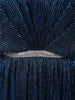 Deep Midnight Navy Blue Metallic Shimmer Pleated A-Line Party Wear Gown with Cape Sleeves