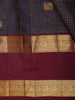 Deep Midnight Navy Blue Mini checked and Butta Zari Woven Design Pure Kanchipuram Silk Saree with Contrast  Double Zari Border