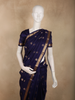Deep Midnight Navy Blue Paisley Butta Zari Woven Design Pure Kanchipuram Silk Saree with Zari Border