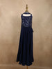 Deep Midnight Navy Blue Sequins Design Satin Kids Palazzo Suit with Dupatta