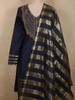 Deep Midnight Navy Blue Sequins Embroidered Design Tissue Silk Palazzo Suit with Dupatta