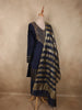 Deep Midnight Navy Blue Sequins Embroidered Design Tissue Silk Palazzo Suit with Dupatta