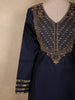 Deep Midnight Navy Blue Sequins Embroidered Design Tissue Silk Palazzo Suit with Dupatta