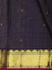 Deep Midnight Navy Blue Small Butta Zari Woven Design Pure Kanchipuram Silk Saree with Gold Zari Accents Crimson Red Edge Border