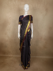 Deep Midnight Navy Blue Small Butta Zari Woven Design Pure Kanchipuram Silk Saree with Gold Zari Accents Crimson Red Edge Border