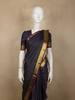 Deep Midnight Navy Blue Small Butta Zari Woven Design Pure Kanchipuram Silk Saree with Gold Zari Accents Crimson Red Edge Border