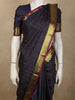 Deep Midnight Navy Blue Small Butta Zari Woven Design Pure Kanchipuram Silk Saree with Gold Zari Accents Crimson Red Edge Border