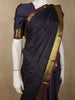 Deep Midnight Navy Blue Small Butta Zari Woven Design Pure Kanchipuram Silk Saree with Gold Zari Accents Crimson Red Edge Border