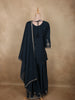 Deep Midnight Teal Blue Floral Zari Embroidered Design Georgette Palazzo Suit with Dupatta