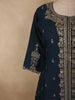 Deep Midnight Teal Blue Floral Zari Embroidered Design Georgette Palazzo Suit with Dupatta