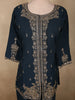 Deep Midnight Teal Blue Floral Zari Embroidered Design Georgette Palazzo Suit with Dupatta