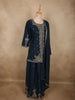 Deep Midnight Teal Blue Floral Zari Embroidered Design Georgette Palazzo Suit with Dupatta
