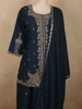 Deep Midnight Teal Blue Floral Zari Embroidered Design Georgette Palazzo Suit with Dupatta