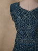 Deep Midnight Teal Blue Heavy Sequins and Stone Embellished Design Net Party Wear Gown