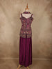 Deep Mulberry Wine Purple Floral and Animal Motif Zari Embroidered Design Satin Palazzo Suit with Choker Dupatta