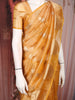 Deep Mustard Gold Floral Butta Woven Design Tissue Saree with Gold Zari Border