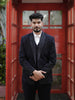 Deep Navy Blue Abstract Beads Embroidered Design Polynosic Wedding Men's Suit with Matching Pant