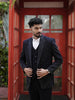 Deep Navy Blue Abstract Beads Embroidered Design Polynosic Wedding Men's Suit with Matching Pant